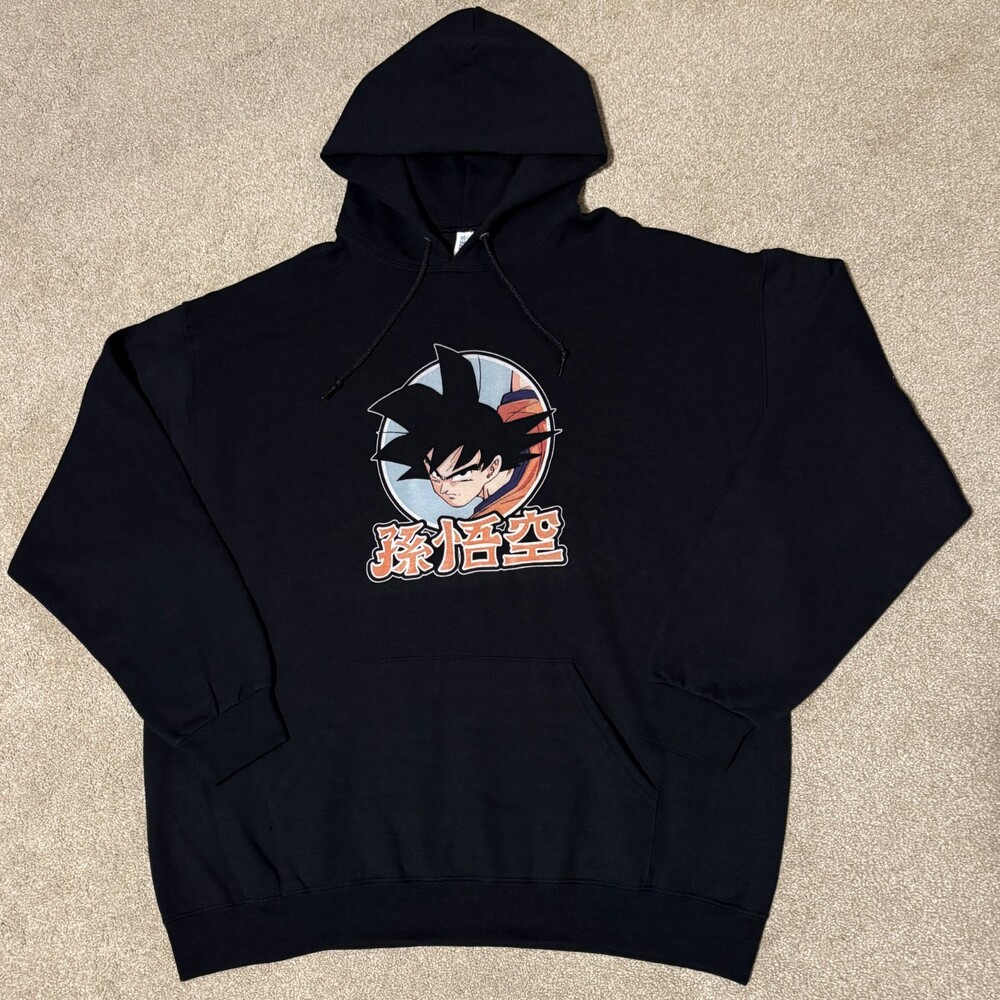 Dragon Ball Z Goku Mens Hoodie Sweatshirt Black Graphic Anime Fleece, Sz XL